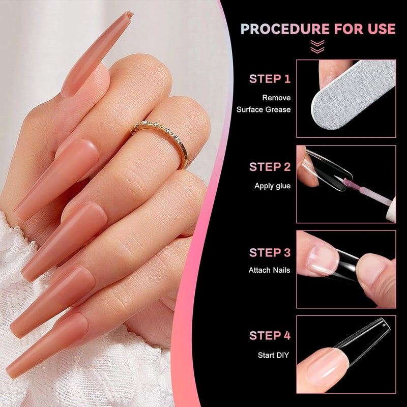 ranrose Long Coffin Nails Tips: 240pcs XXL Acrylic Nails Clear C Curve Coffin False Nail, Full Cover Fake Nails for Nail Extension, 12 Sizes - Image 4